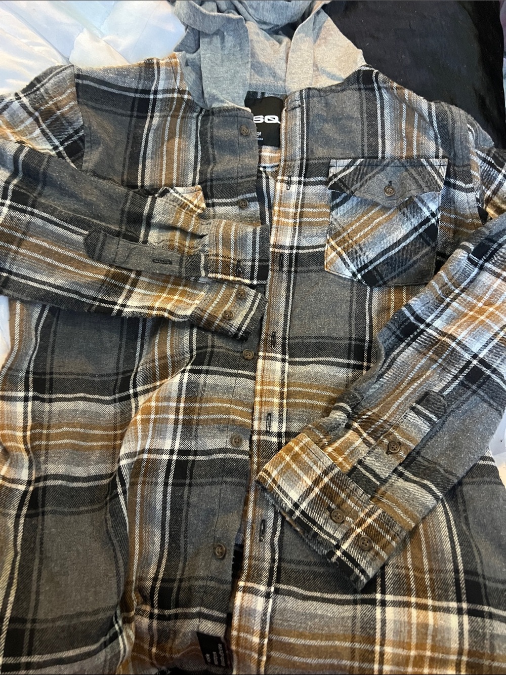 RSQ Gray, Black & Brown Plaid Button-Down Shirt